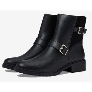 Anne Klein Boots Size 10.5‎ Black Block Heel Almond Toe Buckle Detail NEW